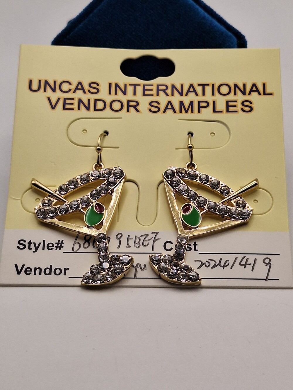 Martini Cocktail Glass Rhinestone Dangle Earrings New